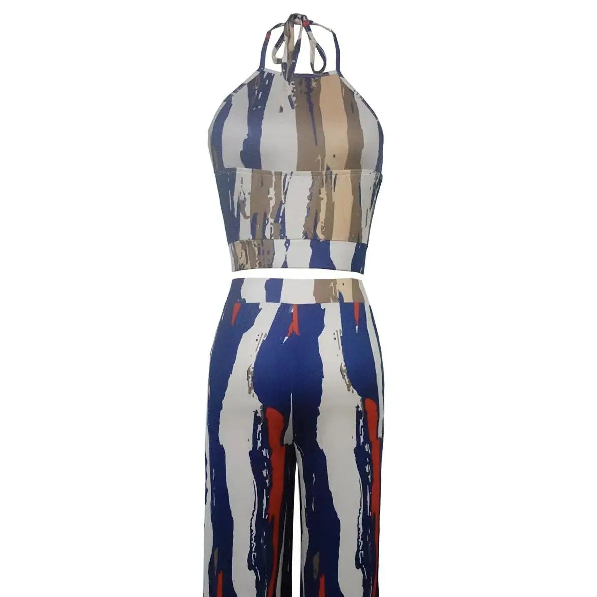 Ladies' Summer Fashion Cross Backless Square Neck Sleeveless Short Top And Daily Wide Leg Pants Set Lady T Fashions
