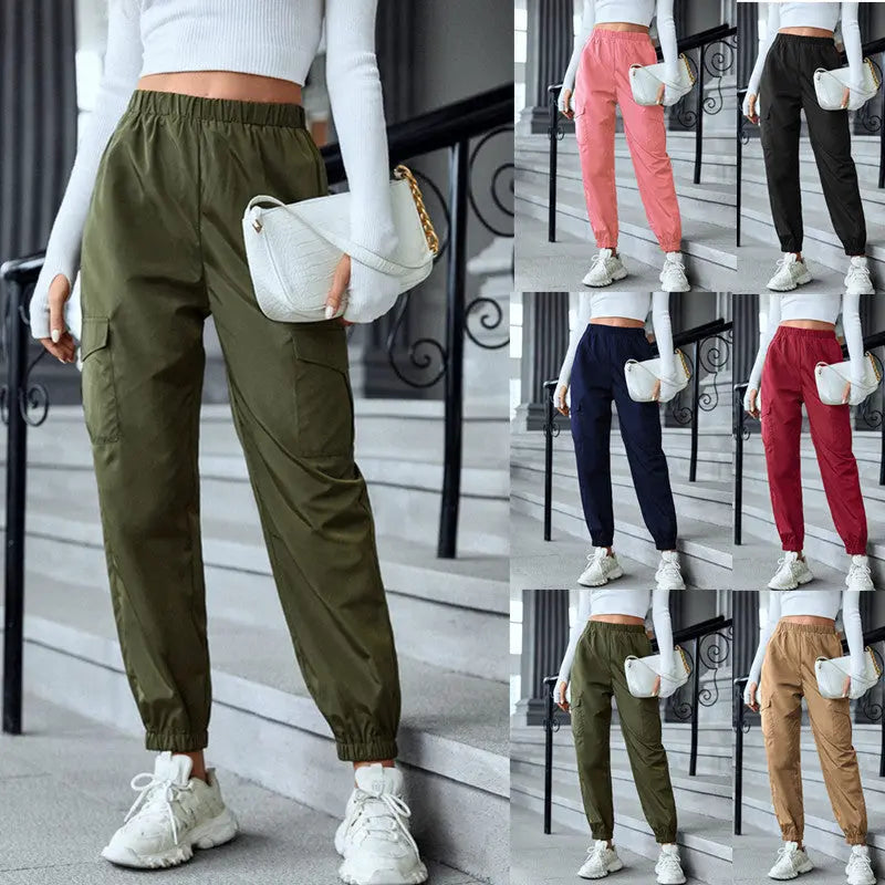 Multi-Color Casual Working Pants Multi-pocket Skinny Pants Lady T Fashions