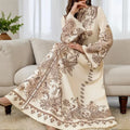 Women's Vintage High-Neck Floral Maxi Dress Loose Long Sleeve, Adjustable Waist Belt, Middle Eastern Inspired Holiday Dress Ankle-Length Gown Lady T Fashions