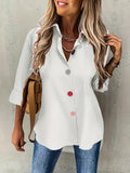 Casual Women's Solid Color Buttons Long Sleeve Shirt Top Lady T Fashions