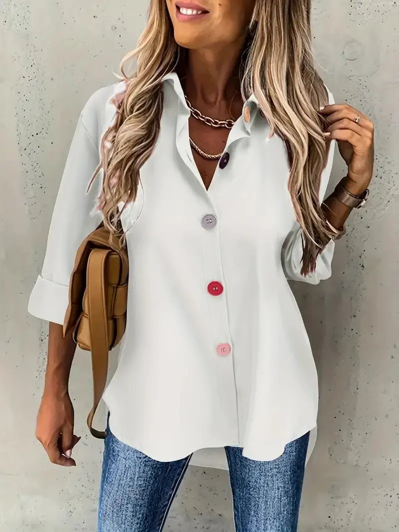 Casual Women's Solid Color Buttons Long Sleeve Shirt Top Lady T Fashions