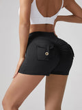 V-waist Stretch Yoga Workwear, Pocket Button Tight Pants, Women's Peach Hip Running And Fitness Shorts Lady T Fashions