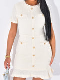 Elegant Button Short Sleeve Dress Women Lady T Fashions