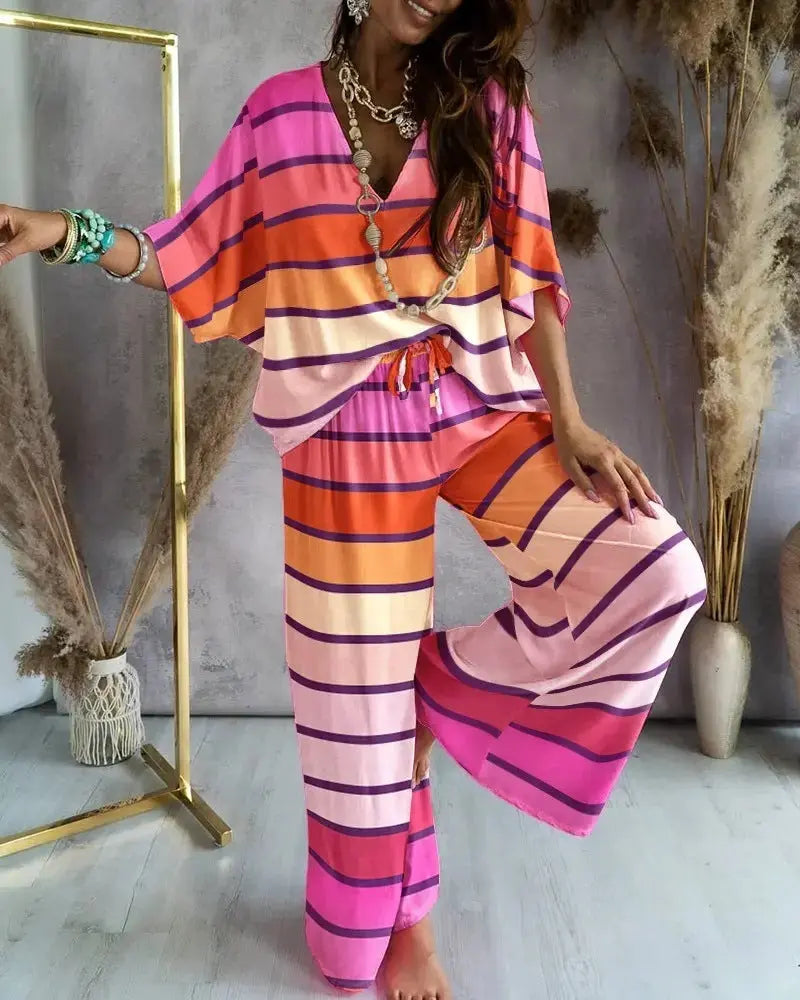 Women's Bat Sleeve Top Casual Pants Suit Lady T Fashions