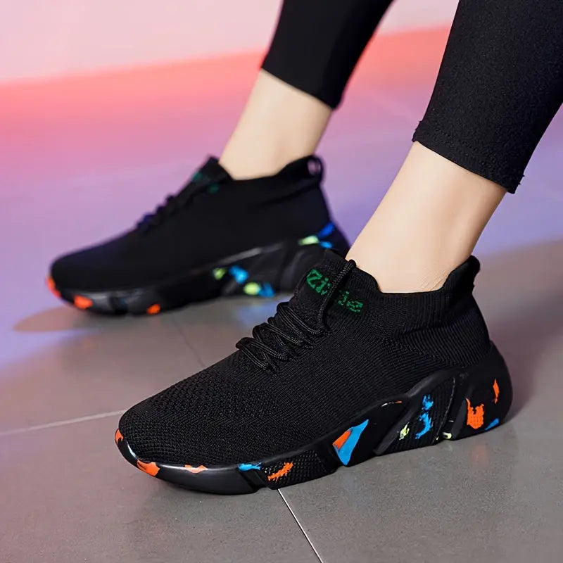 Women's Breathable Flying Woven Sneakers, Casual Lace Up Outdoor Shoes, Lightweight Low Top Trainers Lady T Fashions