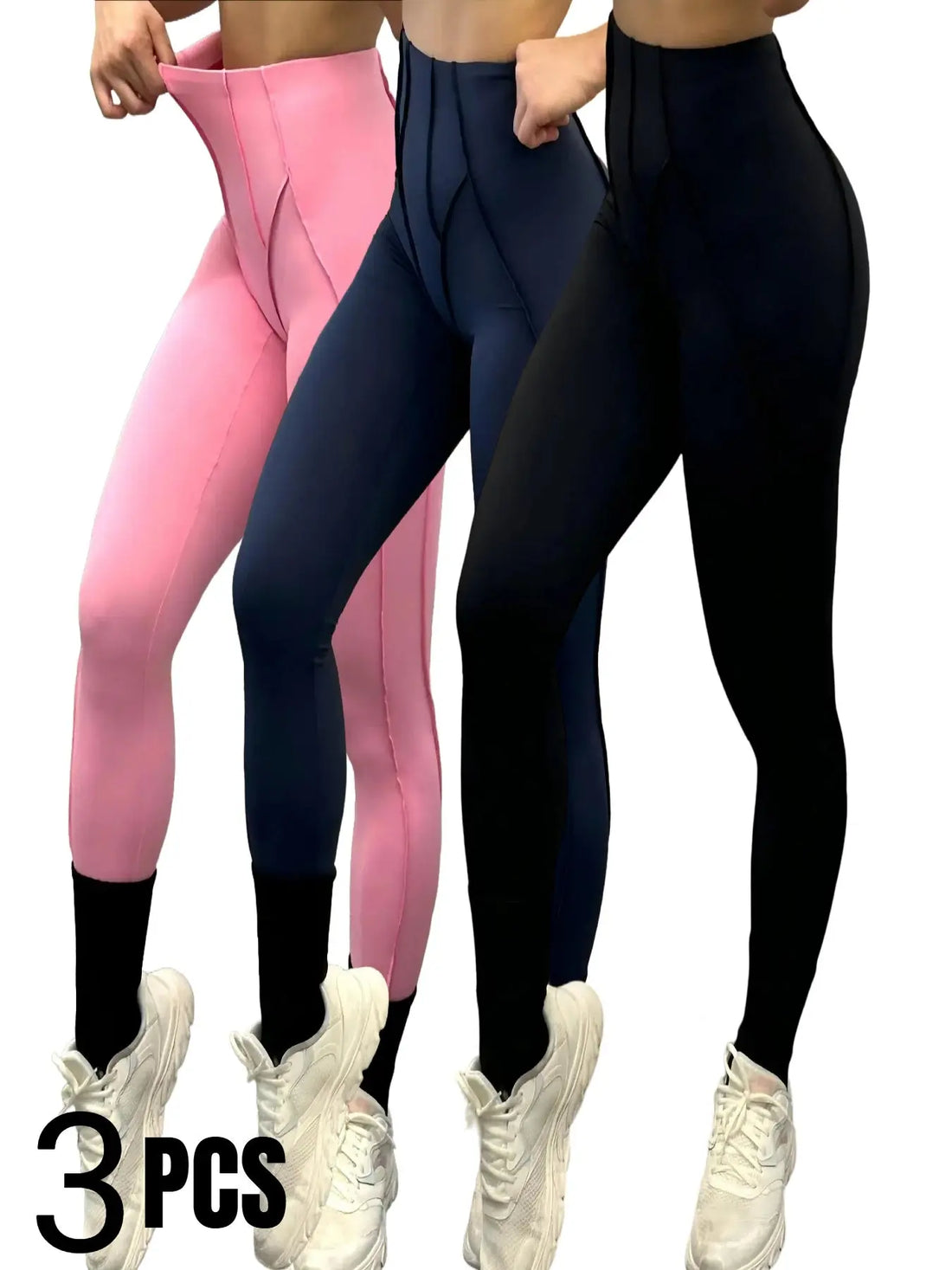 3 Pack Women's Quick Dry High Waist Tummy Control Yoga Pants Workout Leggings With Side Pockets Lady T Fashions
