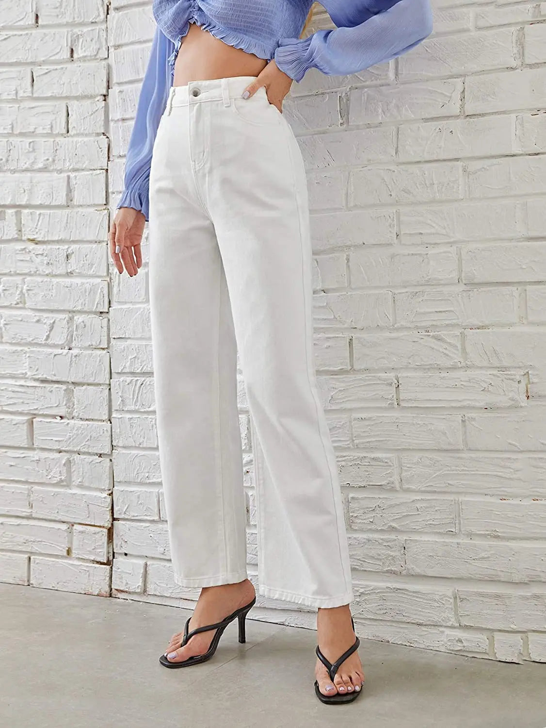 Washed Fashion Straight Jeans Women's Mid Waist Lady T Fashions
