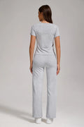 Women's Casual Sports Two-piece Set With V-neck Button, Short Sleeved, Low Waisted Flared Pants, Sportswear Lady T Fashions