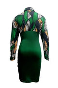 Women's Printed Waist Cinching Drawstring Pleated Hip Hugging Dress Lady T Fashions