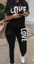 Letter Graphic Tee & Contrast Side Seam Sweatpants Lady T Fashions