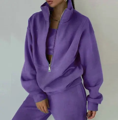 Women's Fashion Fleece Solid Color Sports Casual Suit Lady T Fashions