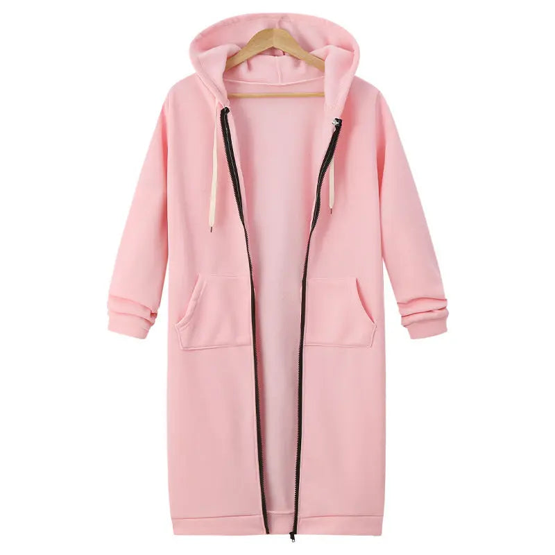 Hooded Long Sleeve Sweater Fleece Long Jacket Lady T Fashions