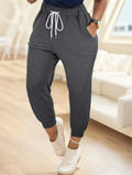 Solid Drawstring Waist Jogger Pants Lady T Fashions