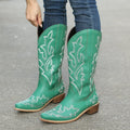 [Retro Cowgirl Boots] Retro Style Women's Western Mid Calf Boots | V-cut Embroidery Cowgirl Boots, Pointed Toe Slip On Shoes Lady T Fashions