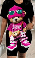 Casual Printed Cute Bear Pattern 2pcs Set For Women, Suitable For Summer Lady T Fashions