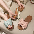 Women's Slip-on Cloth Sandals Summer Soft Bottom Flat Heel Bow Lady T Fashions