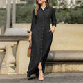 Womens Casual Button Down Denim Maxi Dress Long Sleeve Long Jean Dresses With Pockets Lady T Fashions