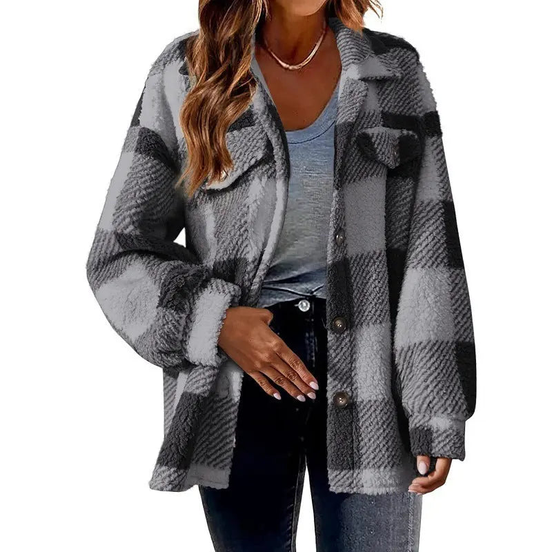 Women's Fashion Jacket Button Plush Coat Lady T Fashions