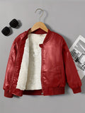[Fleece-Lined Jacket] Cozy Fleece-Lined Boys' Zip-Up Jacket | Casual Stand Collar, Long Sleeve Outerwear for Fall/Winter Lady T Fashions