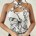 Ladies' Printed Cross Hanging Neck Slim Fashion Vest Lady T Fashions