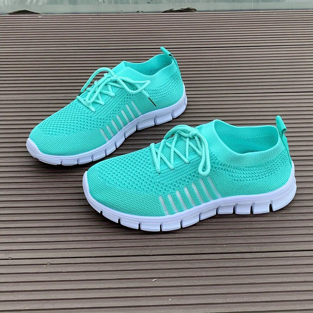 Women's Mesh Breathable Running Shoes, Solid Color Lace Up Front Summer Walking Shoes, Flying Woven Casual Sneakers Lady T Fashions
