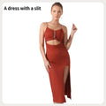Women's Pure Color Halter Sleeveless Split Dress Lady T Fashions