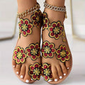 [Flowers Flat Women's Sandals] Women's Flowers Flat Sandals, Fashion Toe Loop Faux Pearl Slip On Shoes, Casual Beach Travel Sandals Lady T Fashions
