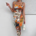 Ladies' Leopard Print Elegant Slimming Vacation Style Suspender Sexy Off Shoulder Dress Lady T Fashions