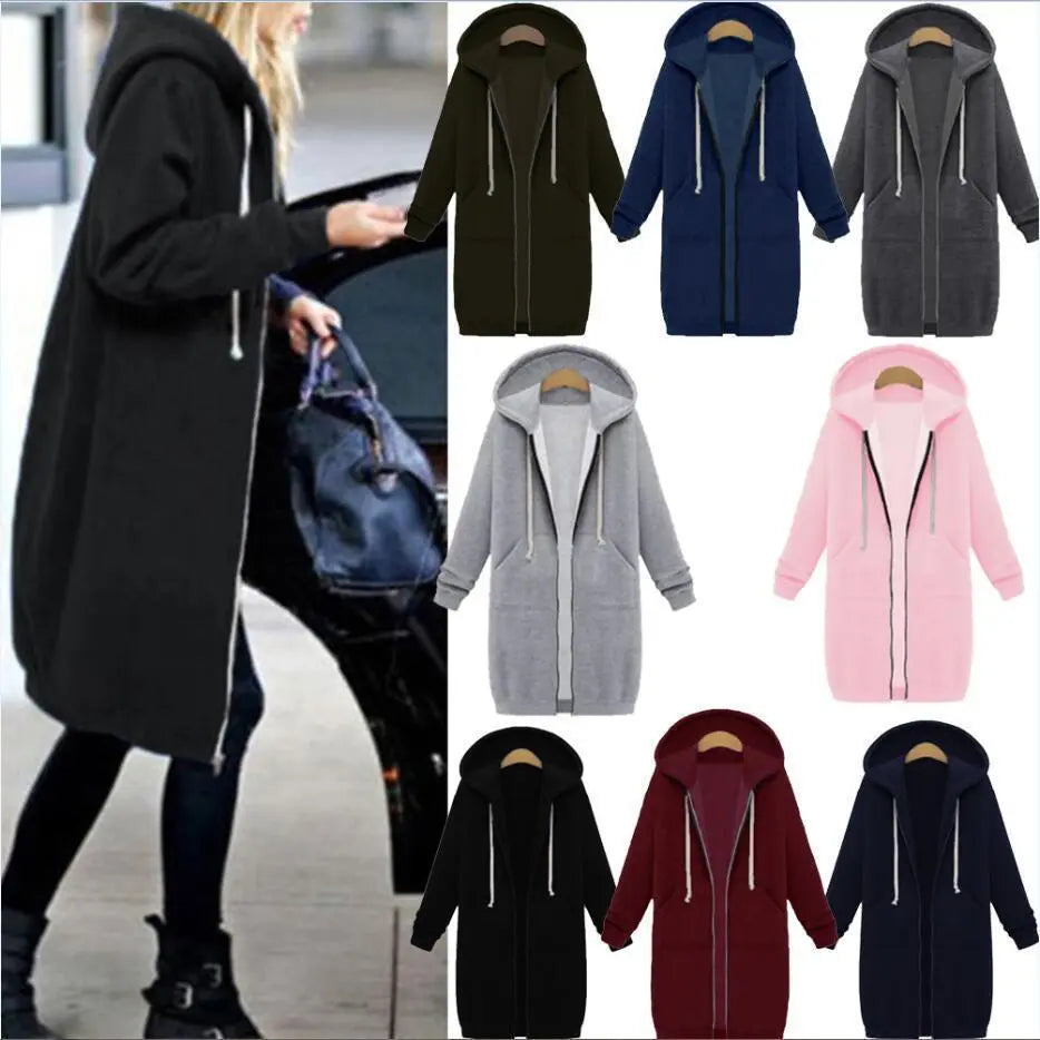 Hooded Long Sleeve Sweater Fleece Long Jacket Lady T Fashions