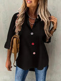 Casual Women's Solid Color Buttons Long Sleeve Shirt Top Lady T Fashions