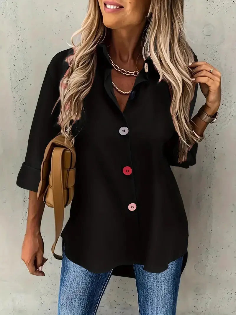 Casual Women's Solid Color Buttons Long Sleeve Shirt Top Lady T Fashions