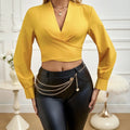 Ladies' New Elegant Wrapped V-neck Long Sleeved Solid Color Shirt Top Lady T Fashions