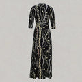 Women's V-Neck Elegant Half-Sleeve Belted Waist Print Maxi Dress For Spring&Summer Dress Lady T Fashions