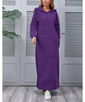 Hoodies Dress for Women Fashion  2024 Hem Lace-up Midi Robe Hooded Long Vestidos Winter Warm Casual Loose Sweatshirt Dress - Lady T Fashions