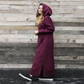 Hoodies Dress for Women Fashion  2024 Hem Lace-up Midi Robe Hooded Long Vestidos Winter Warm Casual Loose Sweatshirt Dress - Lady T Fashions