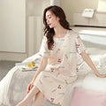 Plus Size Casual Pajamas Women's Graffiti Printed Short Sleeve Round Neck Tee Dress Medium Stretch Ice Silk Nightgowns - Lady T Fashions