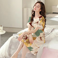 Plus Size Casual Pajamas Women's Graffiti Printed Short Sleeve Round Neck Tee Dress Medium Stretch Ice Silk Nightgowns - Lady T Fashions