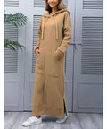 Hoodies Dress for Women Fashion  2024 Hem Lace-up Midi Robe Hooded Long Vestidos Winter Warm Casual Loose Sweatshirt Dress - Lady T Fashions