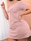 Plus Size Casual Pajamas Women's Graffiti Printed Short Sleeve Round Neck Tee Dress Medium Stretch Ice Silk Nightgowns - Lady T Fashions