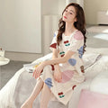 Plus Size Casual Pajamas Women's Graffiti Printed Short Sleeve Round Neck Tee Dress Medium Stretch Ice Silk Nightgowns - Lady T Fashions