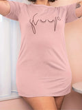 Plus Size Casual Pajamas Women's Graffiti Printed Short Sleeve Round Neck Tee Dress Medium Stretch Ice Silk Nightgowns - Lady T Fashions