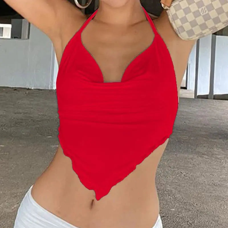Pink Sleeveless Sexy Crop Tops Women Backless Lacing Camis Wireless Bralette Tanks Spaghetti Strap Halter Cropped Top Camisole - Lady T Fashions