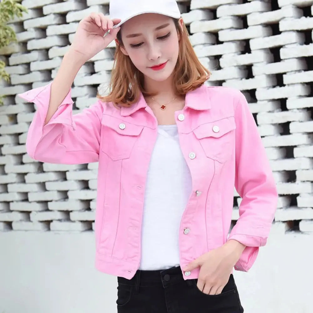 Jeans Jacket and Coats for Women 2022 Autumn Candy Color Casual Short Denim Jacket Chaqueta Mujer Casaco Jaqueta Feminina - Lady T Fashions