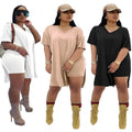 Plus Size Women Clothing Two Piece Set 4xl Summer Wholesale Dropshipping Slip HemTop Shorts Suit Casual Tracksuit Streetwear - Lady T Fashions