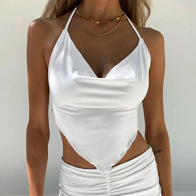 Pink Sleeveless Sexy Crop Tops Women Backless Lacing Camis Wireless Bralette Tanks Spaghetti Strap Halter Cropped Top Camisole - Lady T Fashions