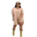 Plus Size Women Clothing Two Piece Set 4xl Summer Wholesale Dropshipping Slip HemTop Shorts Suit Casual Tracksuit Streetwear - Lady T Fashions