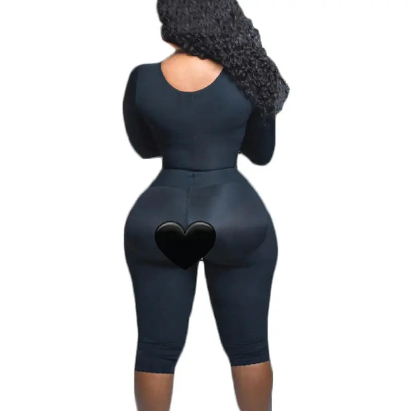 Full Body Shapewear With Sleeves Knee Length Shorts Butt Lift Up Tigh Slimming Front Hooks Waist Trainer Shapewear for Women - Lady T Fashions
