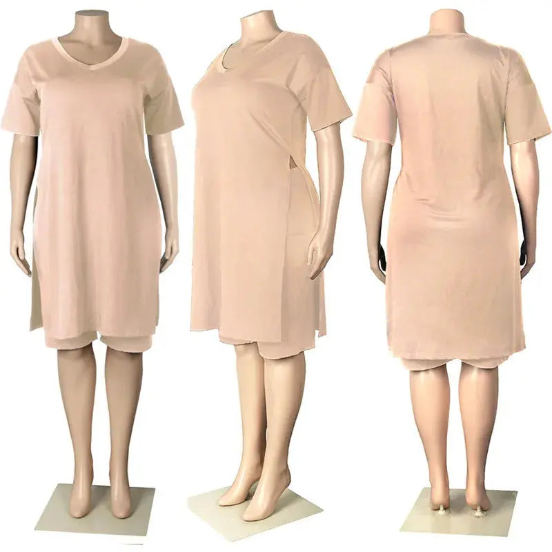 Plus Size Women Clothing Two Piece Set 4xl Summer Wholesale Dropshipping Slip HemTop Shorts Suit Casual Tracksuit Streetwear - Lady T Fashions