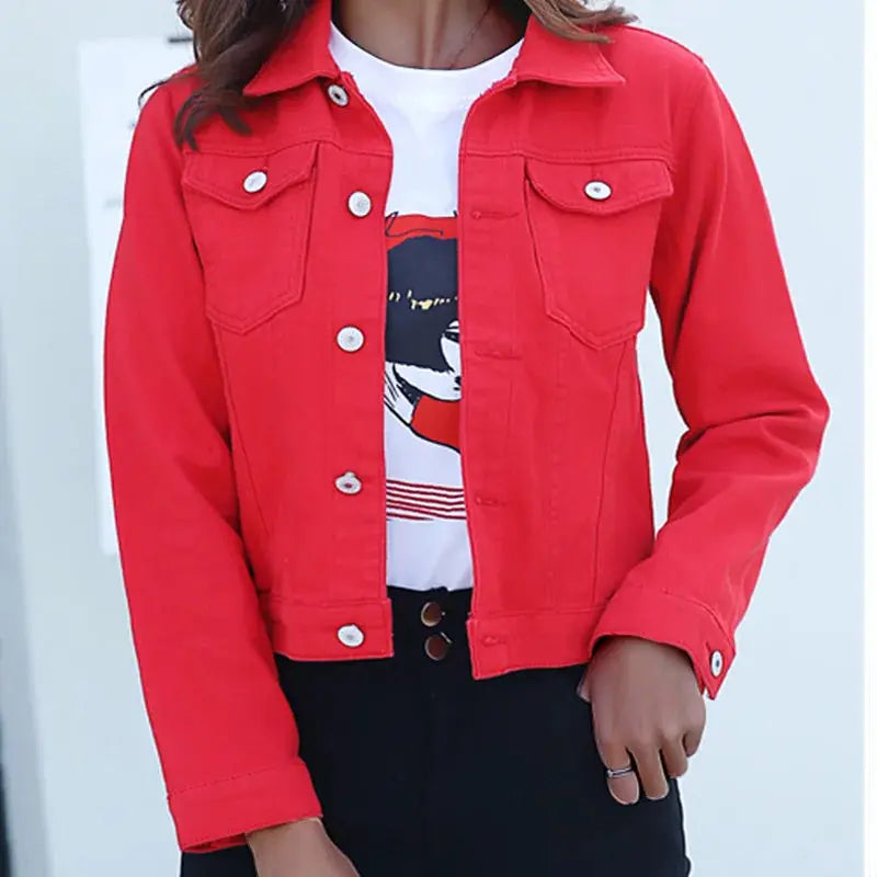 Jeans Jacket and Coats for Women 2022 Autumn Candy Color Casual Short Denim Jacket Chaqueta Mujer Casaco Jaqueta Feminina - Lady T Fashions