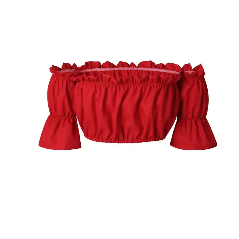 crop tops women summer lantern sleeve sexy strapless beach tops red black white ruched crop top tank top croptop - Lady T Fashions